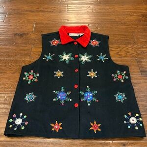 New Direction Christmas Winter Vest Sequin Snowflakes Womens Large